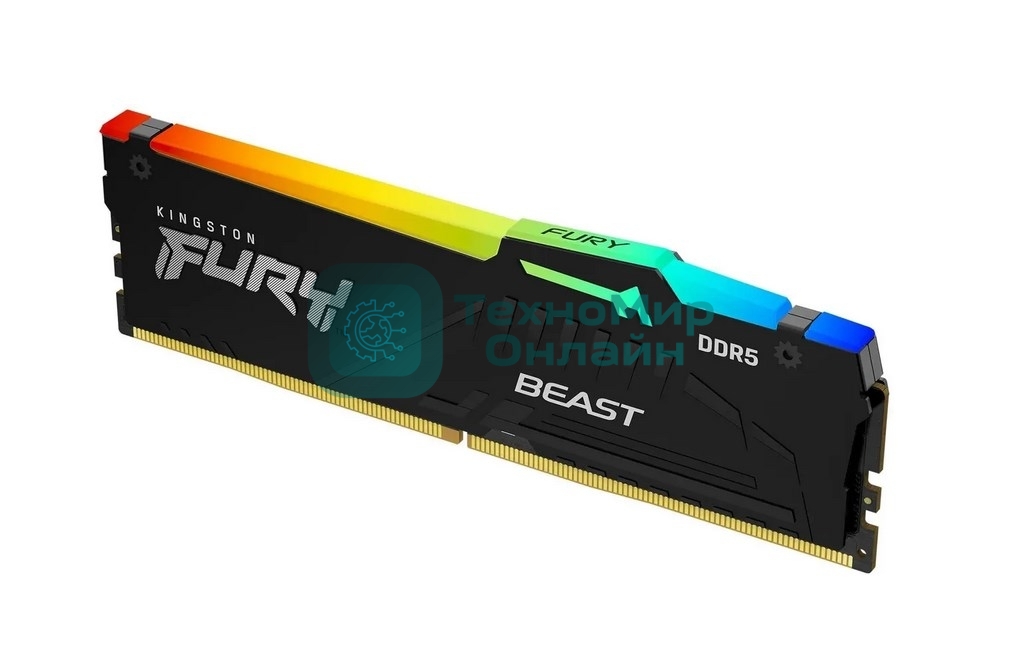 Оперативная память Kingston Fury Beast, DDR5, 8GB (1x8GB), 6000MHz, CL36, DIMM, с радиатором, RGB, черный