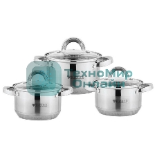 Набор посуды из нержавеющей стали со стеклянными крышками Kelli KL-4246 6 пред. 16 см -2,1; 18- см-2,9; 20 см-3,9 литра. 7-ми слойное капсульное дно. Индукция