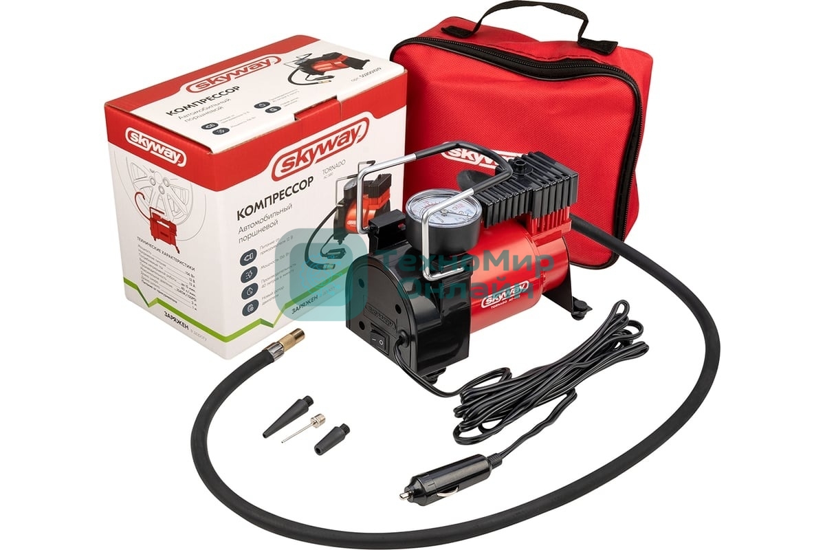 Компрессор TORNADO АC-580 10 A, 35 л/мин, 140 PSI, 12В металл. корпус (с сумкой) 44199