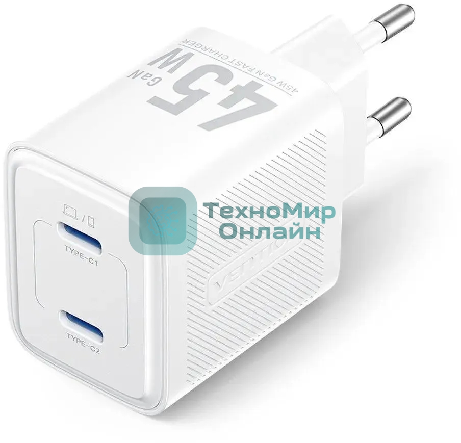 Сетевое зарядное устройство Vention на 2 порт USB С+C GaN 45W белый