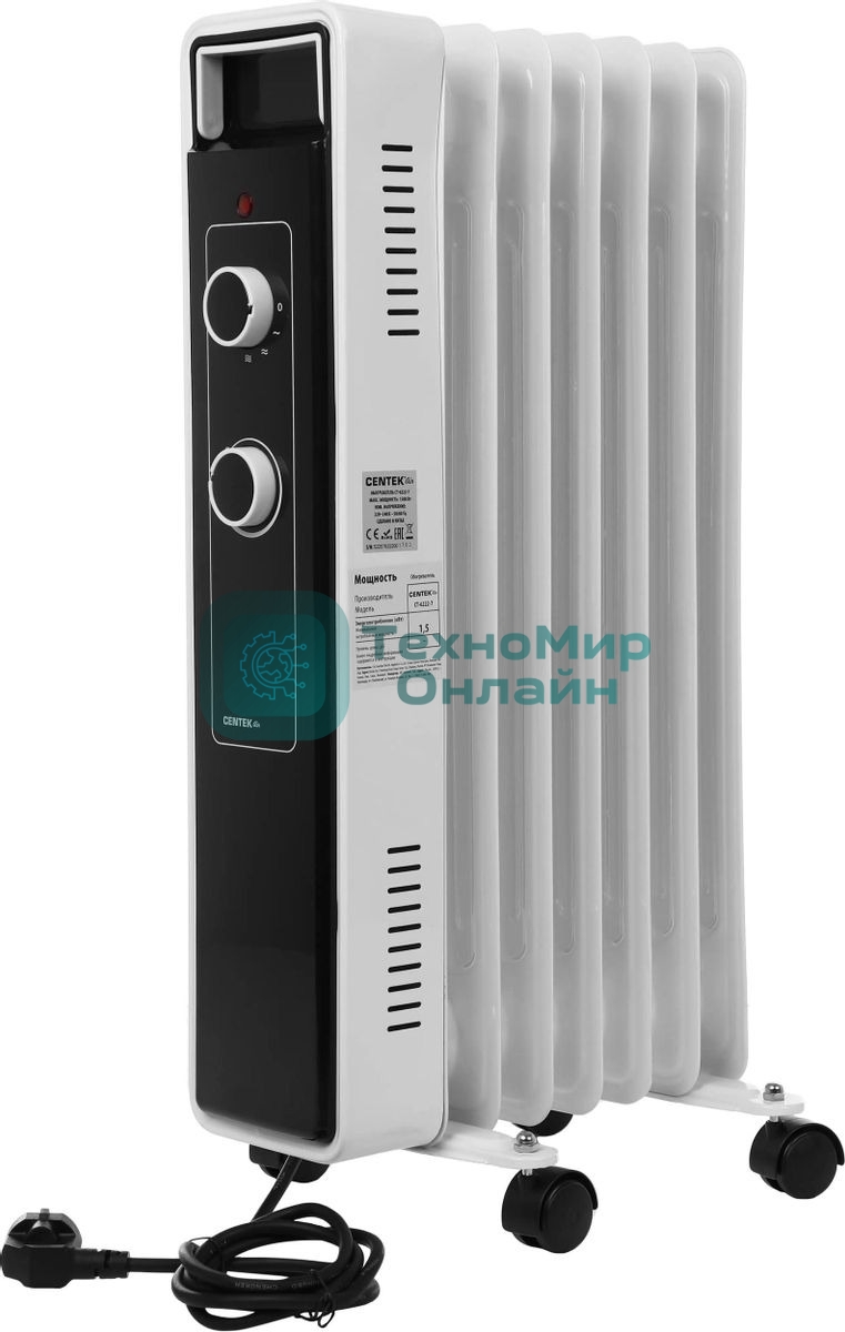 Обогреватель масляный Centek CT-6222-7 (7 секций) белый, 600/900/1500 Вт, 15 м2, 3 режима, термостат