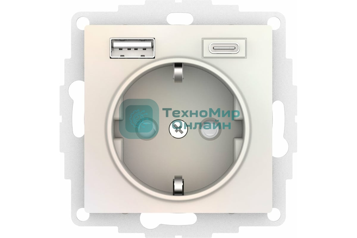Розетка 16А с USB A+C (5В/2,4А/3 А, 2х5В/1,5А), мех SE AtlasDesign жемчуг