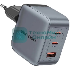 Сетевое зарядное устройство Vention на 3 порт USB С+C+A GaN 70W Серый