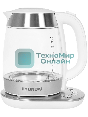 Чайник электрический Hyundai HYK-G4033 1.7 л, 2200 Вт, белый/серебристый (корпус: стекло)
