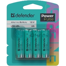 Батарейка алкалиновая Defender LR6-4BL АА, блистер, 4 шт., PowerPulse