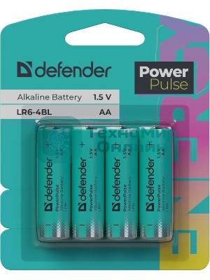 Батарейка алкалиновая Defender LR6-4BL АА, блистер, 4 шт., PowerPulse