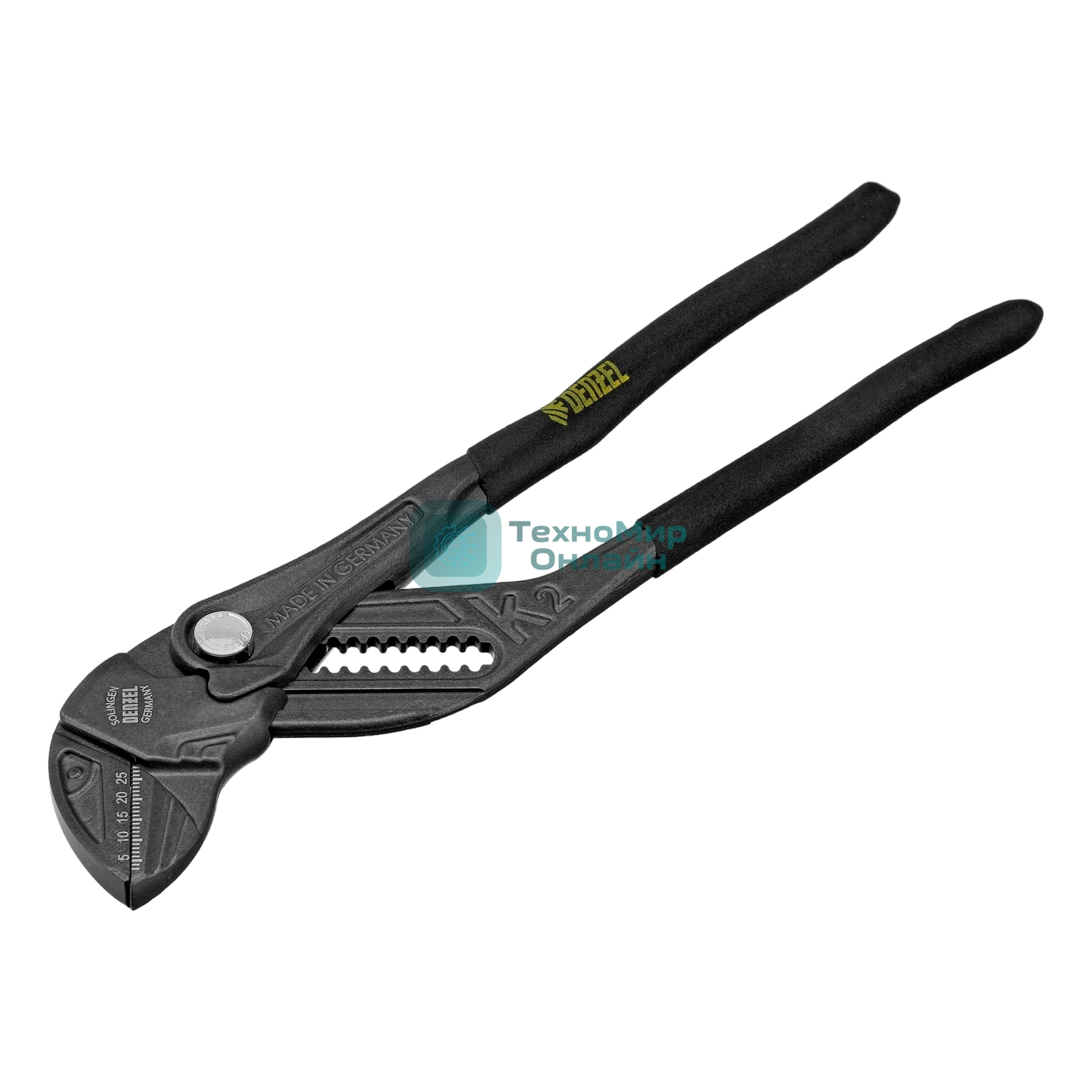 Клещи переставные Denzel кнопочный механизм, обливные рукоятки, сантехнические, 250 мм