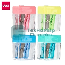 Точилка для карандашей ручная Deli E0574 Cubic, 1 отверстие, пластик, ассорти, дисплей