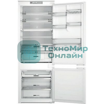 Холодильник встраиваемый Whirlpool WHSP70T241P 70 см, 193.5х54.3х69 см, 295/95 л, инверторный компрессор, автоматическая разморозка, зона свежести влажная, сенсорное управление, технология 6 SMYSL FreshControl, MultiFlow, FreezeControl, перенавешиваемые дверцы, скользящие направляющие, Италия