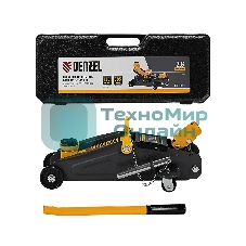 Домкрат гидравлический подкатной с фиксатором Denzel 2,8 т, 135-385 мм, в кейсе