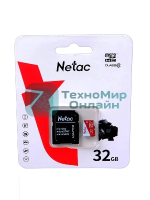 Флеш карта Netac P500 ECO 32Gb MicroSDHC C10 up to 80Mb/s, retail pack with SD Adapter