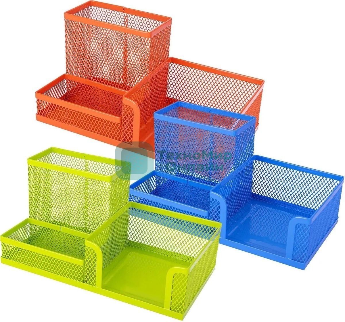 Подставка Deli E9154 3 отделения для письменных принадлежностей, 80x80x90мм, ассорти, металл, сетка