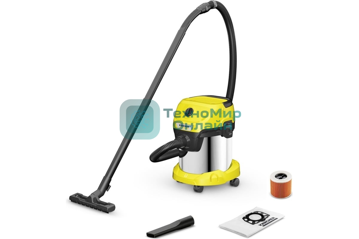 Строительный пылесос Karcher WD 3 S V-15/4/20 1000Вт (уборка: сухая) желтый