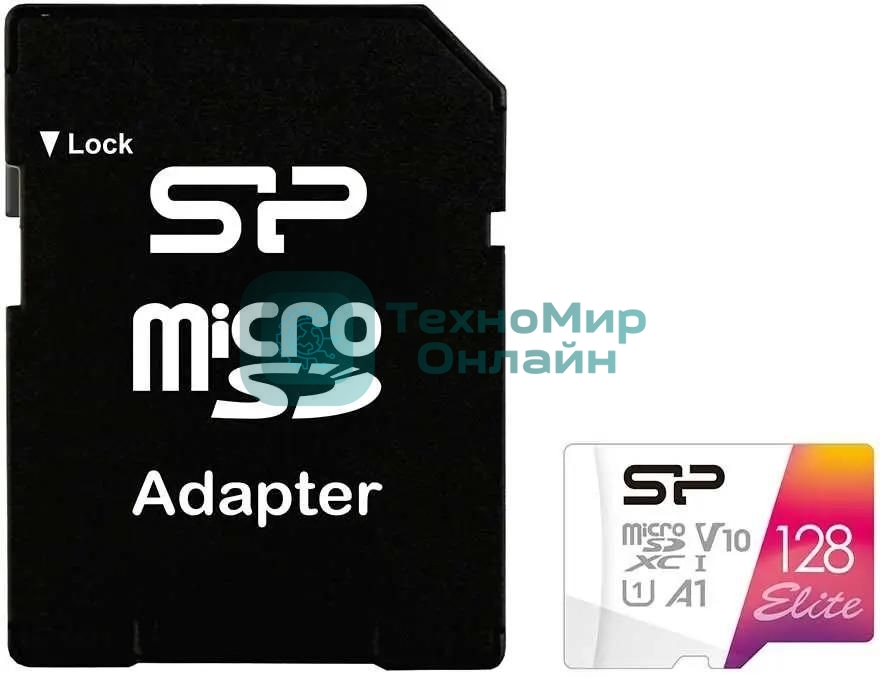 Флеш карта microSD 128Gb Silicon Power Elite A1 microSDXC Class 10 UHS-I U3 100 Mb/s (SD адаптер)