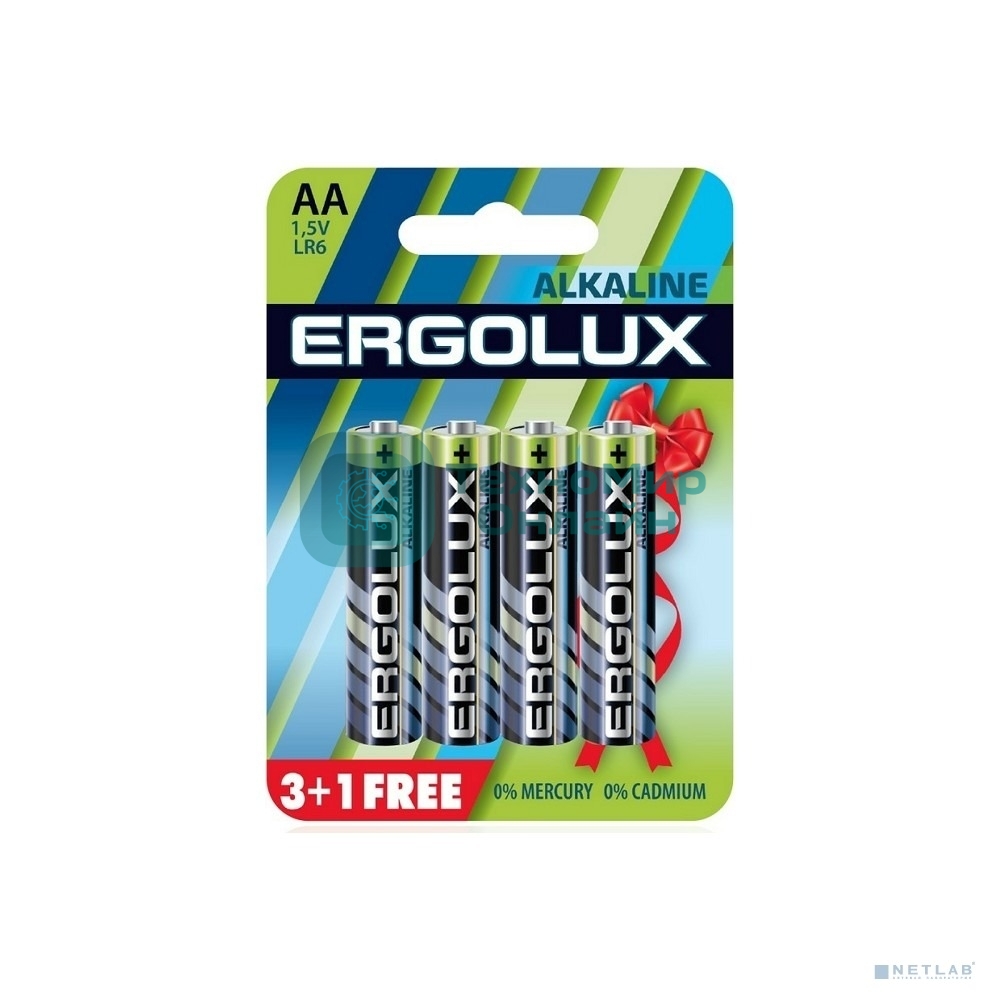 Батарейка Ergolux Alkaline LR6 BL 3+1 (FREE) (LR6 BL3+1, 1.5В) (4 шт. в уп-ке)