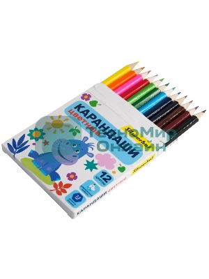 Карандаши цветные Silwerhof Mini Веселые друзья 2.65мм, шестигранный профиль, дерево, ассорти, 12 цветов, коробка с европодвесом