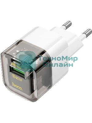 Сетевое зарядное устройство HOCO C131A Platinum 1USB+1Type-C 3.0A QC3.0 PD 30W Transparent черный