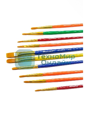 Набор кистей Silwerhof Color (набор 10шт) синтетика круглая №2,3/плоская №3,6,7,12/овальная №3,10