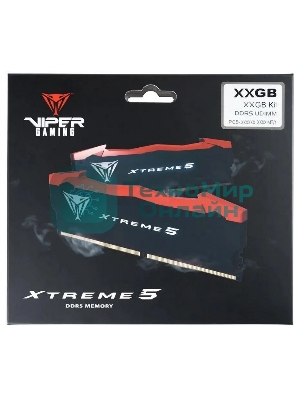 Оперативная память Patriot Viper Xtreme 5, DDR5, 48GB (2x24GB), 8200MHz, CL38, DIMM, с радиаторами, черный