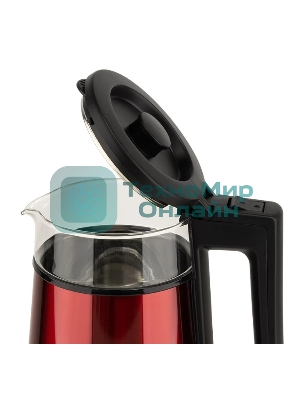 Чайник Energy E-200 (1,2 л), стекло, красный, двойной корпус
