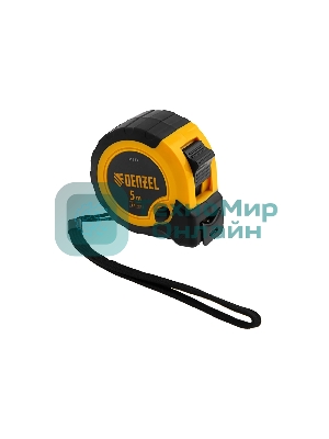 Рулетка Denzel 5м х 25мм, двухкомп. корпус, кнопка-пауза