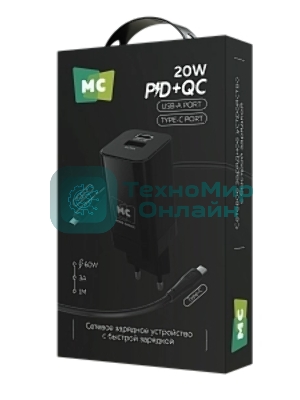 Сетевое зарядное устройство MORE CHOICE NC85a 1USB+1Type-C 3.0A PD 20W+QC3.0 Type-C Type-C, черный