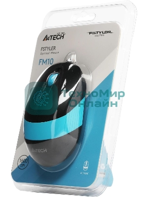 Мышь проводная A4Tech Fstyler FM10 черный/синий, 1600 dpi, USB, кнопки - 4