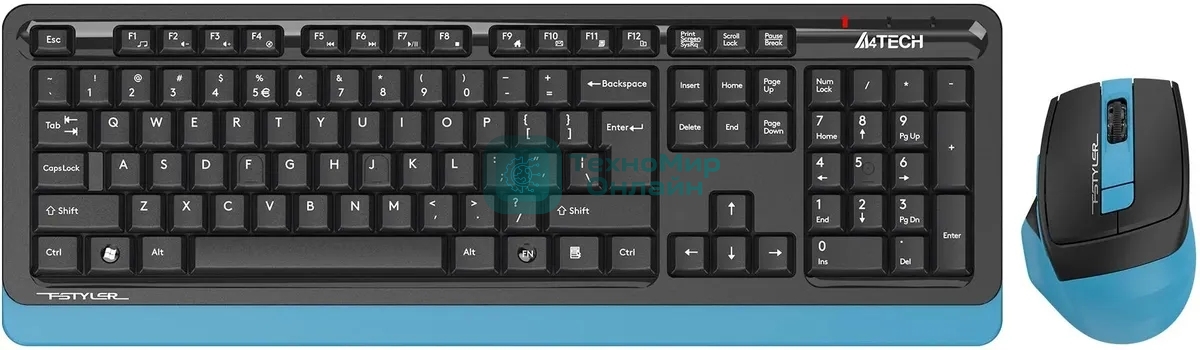 Комплект клавиатура+мышь A4Tech FStyler FG1035 беспроводной, USB, 2000 DPI, чёрный/синий