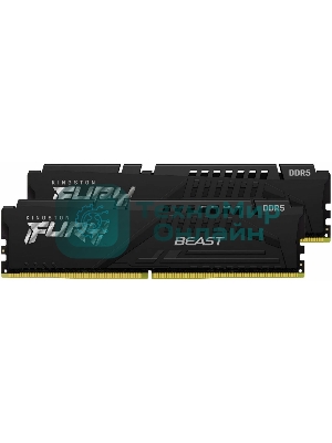 Оперативная память Kingston Fury Beast, DDR5, 32Gb (2x16Gb), 6400MHz, CL32, DIMM, с радиатором, черный