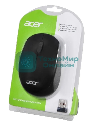 Мышь беспроводная Acer OMR020 черный, 1200 dpi, радиоканал, USB, кнопки - 3