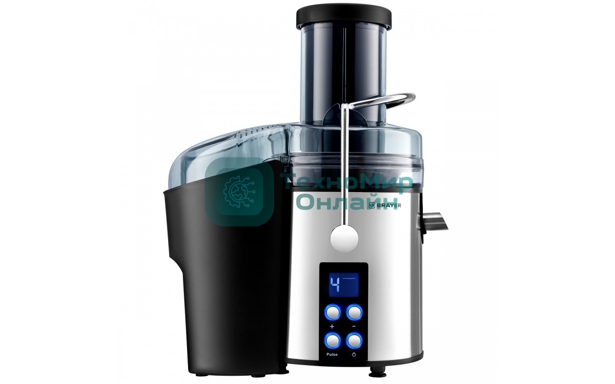 Соковыжималка BRAYER BR1705 серебристый, центробежная, 800 Вт, 1100 мл, электронное