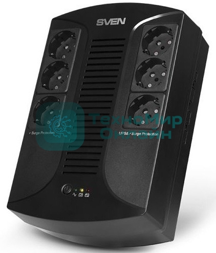 Источник бесперебойного питания SVEN UP-L1000E 1000VA/500W (6 розеток: 3х UPS/сетевой фильтр+3 x сетевой фильтр)