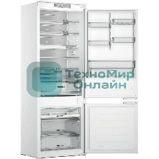 Холодильник встраиваемый Whirlpool WHSP70T241P 70 см, 193.5х54.3х69 см, 295/95 л, инверторный компрессор, автоматическая разморозка, зона свежести влажная, сенсорное управление, технология 6 SMYSL FreshControl, MultiFlow, FreezeControl, перенавешиваемые дверцы, скользящие направляющие, Италия