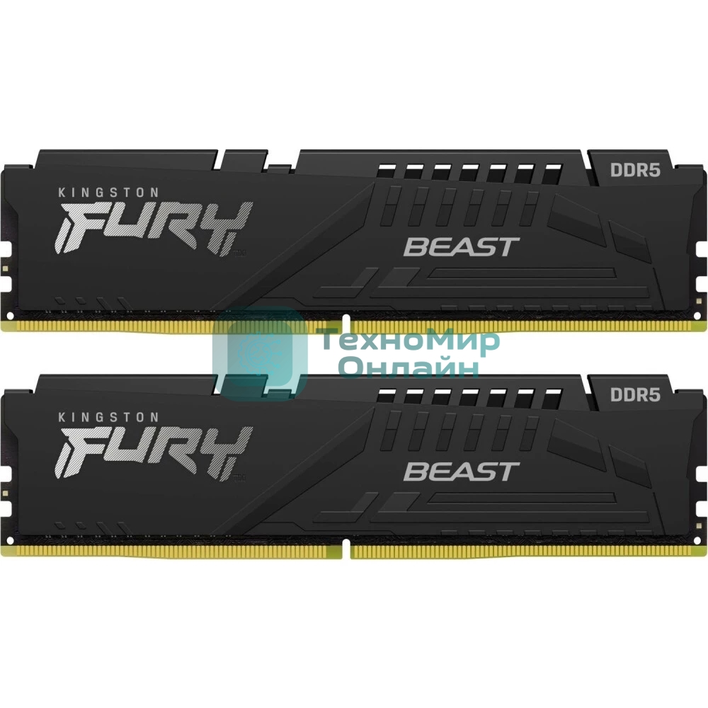 Оперативная память Kingston Fury Beast, DDR5, 32Gb (2x16Gb), 6400MHz, CL32, DIMM, с радиатором, черный