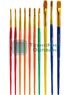 Набор кистей Silwerhof Color (набор 10шт) синтетика круглая №2,3/плоская №3,6,7,12/овальная №3,10
