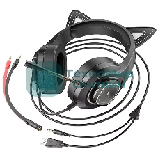 Гарнитура HOCO W107 Cute Cat чёрный, проводная, подсветка