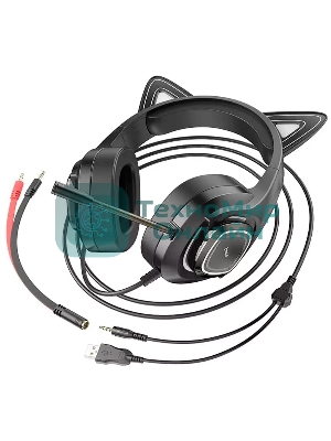 Гарнитура HOCO W107 Cute Cat чёрный, проводная, подсветка