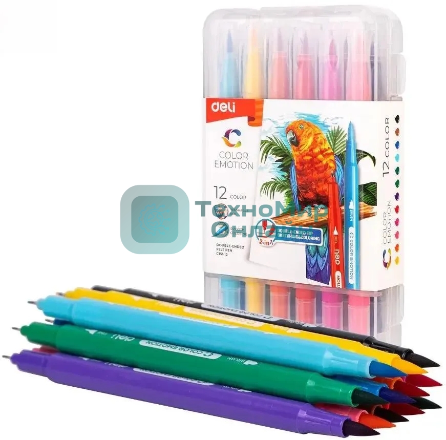 Фломастеры Deli EC151-12 Color Emotion 12 цветов, пластиковая коробка (12шт)