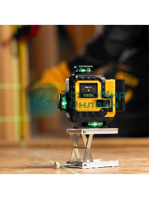 Лазерный уровень мультипризменный Denzel DLV-360-4C, 30 м, зеленый луч, Li-Ion 2,4 Aч, кейс