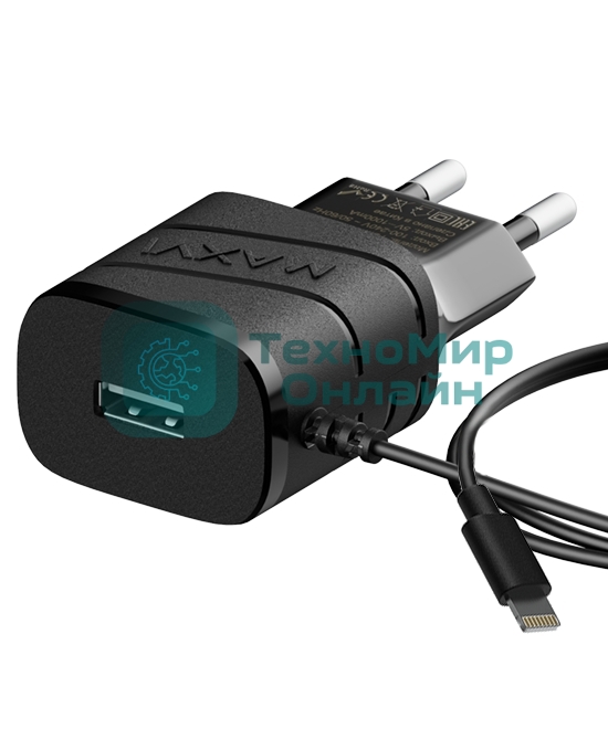 Сетевое зарядное устройство Maxvi TCM-101LB 1A, Lightning, 1xUSB-A, черный