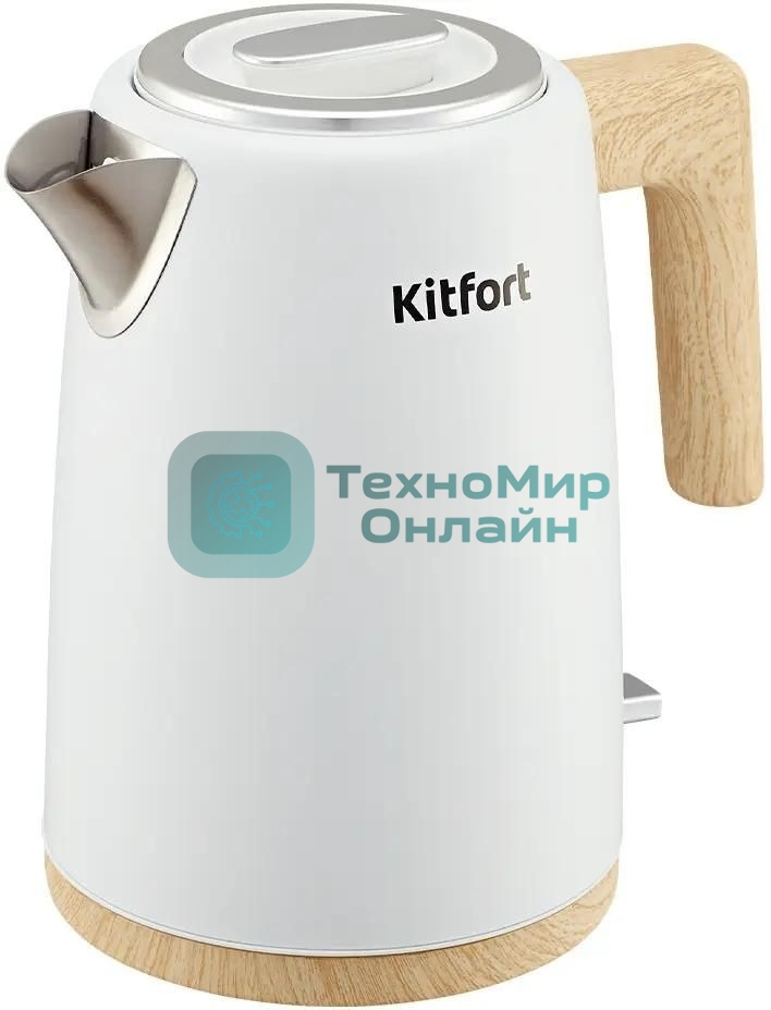 Чайник электрический Kitfort КТ-6794 1.7л. 2200Вт белый/дерево корпус: нерж.сталь/пластик