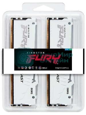Оперативная память Kingston Fury Beast, DDR5, 32Gb (2x16Gb), 5600MHz, CL40, DIMM, с радиаторами, RGB, белый