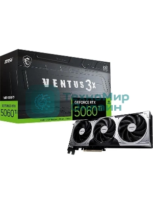 Видеокарта MSI RTX 5060 Ti VENTUS 3X OC 16GB, NVIDIA RTX 5060 Ti, 16 ГБ GDDR7, 128 бит, PCI-e 5.0, 1xHDMI, 3xDP, 2602 МГц