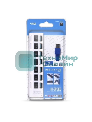 USB-концентратор Smartbuy (SBHA-7307-W) USB 3.0 хаб + выкл., 7 портов, белый