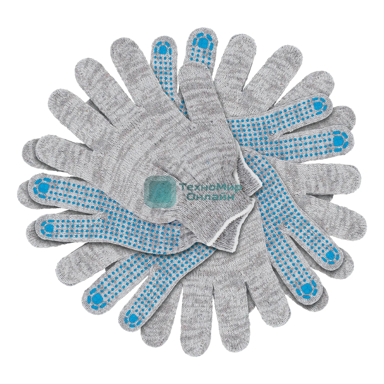 Перчатки трикотажные Сибртех х/б, 200 пар, ПВХ точка, 4 нити, 10 класс