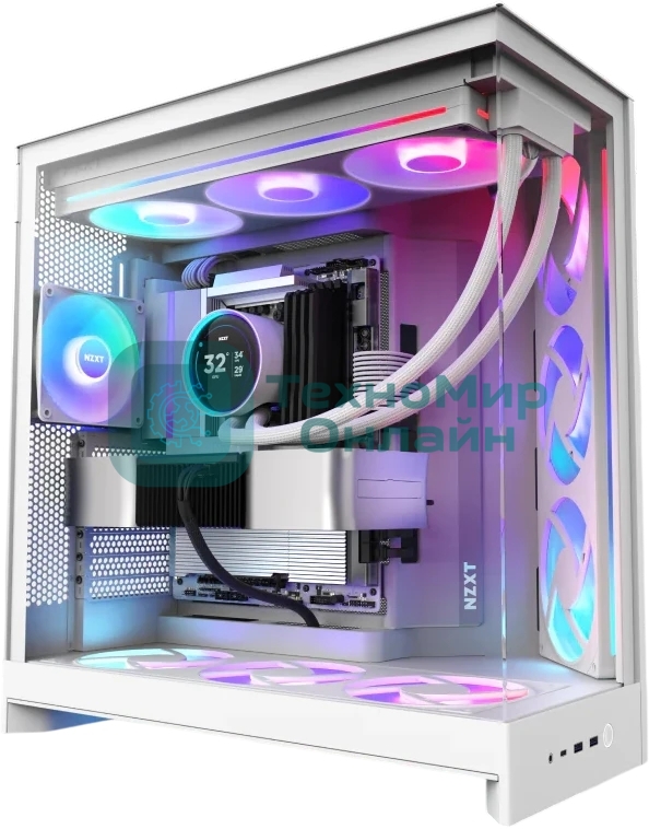 Компьютерный корпус без блока питания Case NZXT H9 Flow RGb+ (2025), Midi-Tower, TG, 6x140мм RGb + 1x120мм RGb, 2xUSB-A 3.2 + 1xUSB-C 3.2, E-ATX, ATX, mATX, mITX белый