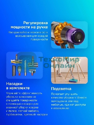 Пылесос вертикальный Dyson V15s Detect Submarine (448798-01) серый, питание от аккумулятора, 240 Вт, уборка влажная/сухая, пылесборник 0,76 л, работа от АКБ max 60 мин.