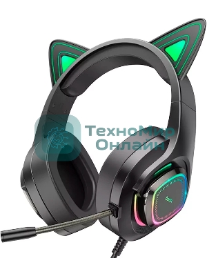 Гарнитура HOCO W107 Cute Cat чёрный, проводная, подсветка