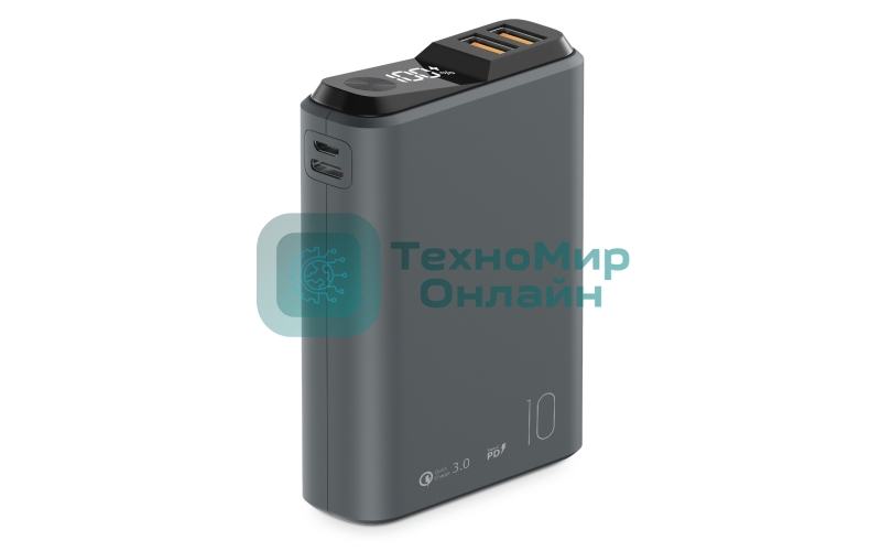 Портативный аккумулятор OLMIO QS-10, 10000mAh, 22.5W QuickCharge3.0/PowerDelivery, LCD, темно-серый