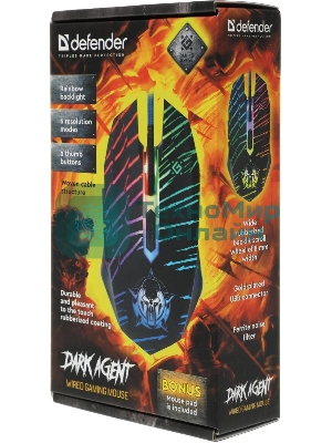Мышь проводная Defender Dark Agent GM-590L черный, 12800 dpi, USB, кнопки - 6